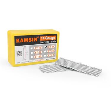 Imagem de KAMSIN ST25 Pregos T de concreto calibre 14, pregos T de concreto agrupados de 2,5 cm (25 mm) de comprimento, galvanizados, 800 peças/caixa, fixadores para pregador de concreto pneumático, pistola de