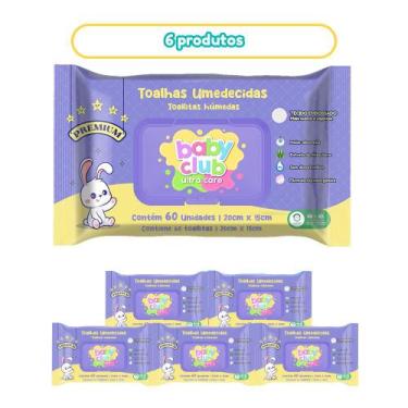 Imagem de 06 Pacotes Toalhas Umedecidas Premium 60fls Baby Club