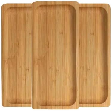 Imagem de 3 Bandejas Petisqueira de Bambu Retangular 28cm Decoração - Lyor