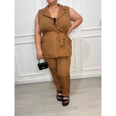 Imagem de Conjunto Plus Size Alfaiataria Colete + Calça Moda Extra Grande Tamanh