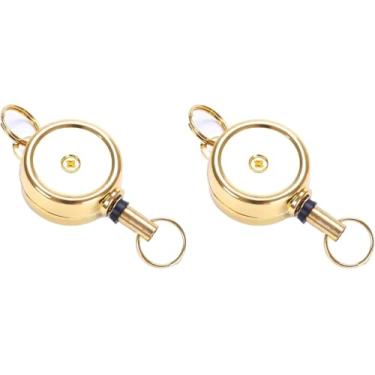 Imagem de 2 peças porta-crachá de ouro, carretel de crachá de mosquetão de liga de zinco, carretel retrátil para cartão de identificação, porta-crachás repetidamente pequenos em tamanho, crachás de