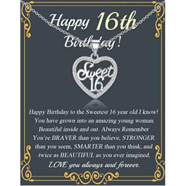 Imagem de FUSTMW Colar Sweet 16 Presentes de aniversário de 16 anos para meninas 16 joias presentes de aniversário para meninas de 16 anos, Small, Aço inoxidável, nagem