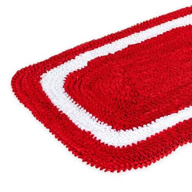Imagem de Kit 2 Tapetes 60cm x 40cm Frufru Multiuso Malha Gel Decoração Sala Quarto Cozinha (VERMELHO - BRANCO)