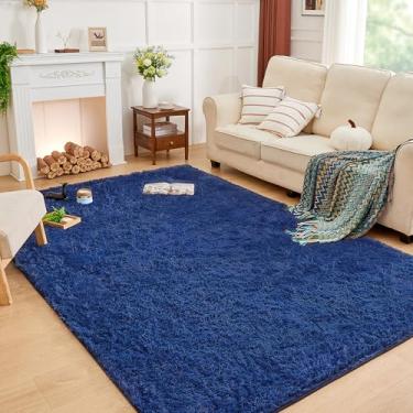 Imagem de Andency Tapete felpudo azul marinho 20 x 25 cm para sala de estar, tapetes e tapetes de pelúcia felpuda de pele sintética, tapete macio antiderrapante para quarto de crianças, meninos e meninas