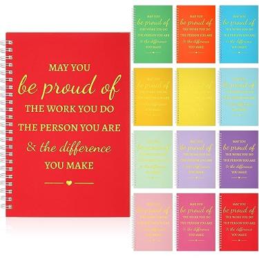 Imagem de Caderno espiral inspirador A5, 12 peças, 12 peças, presente de apreciação, 15 x 20 cm, bloco de notas motivacional 100 páginas/50 folhas pautado universitário para funcionários, colegas de trabalho, professores, enfermeiras (cor chique)
