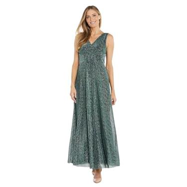 Imagem de R&M Richards Vestido longo sem mangas iridescente com decote em V, Verde, 48