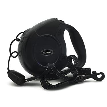 Imagem de Coleira retrátil para cães da Esbuy resistente de 60 metros, coleiras para animais de estimação longas para cães pequenos e médios e grandes de até 45 kg (preta)