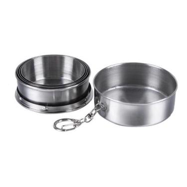 Imagem de Copo Retrátil Dobrável De Aço Inox Chaveiro 250ml - Genérica, Prata