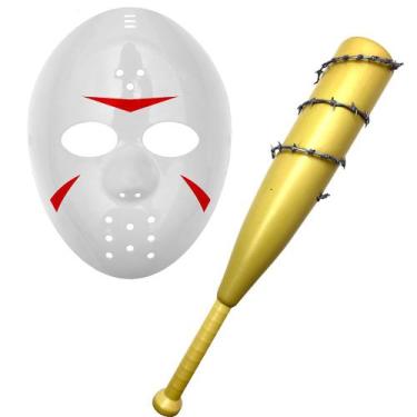 Imagem de Kit Máscara Hockey Jason com Taco Baseball Lucile Fantasia Festa Carna