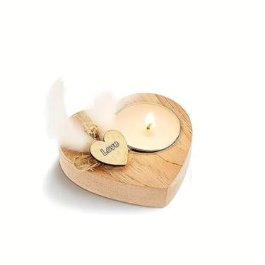 Imagem de Castiçais de madeira em forma de coração com vela Tealight, pacote com 2 castiçais de estilo rústico para decoração de casa, casamento, festa, aniversário, dama de honra, chá de bebê