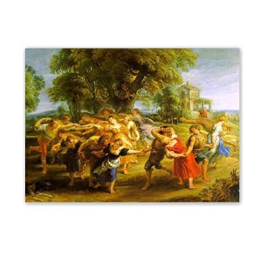 Imagem de JZSDGB Impressões de Peter Paul Rubens. Impressão de pinturas famosas em tela. Reprodução em tela. Pôster "Uma dança camponesa". Arte de parede em tela clássica imagens religiosas 60 x 90 cm (24 x 35
