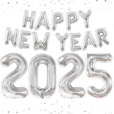 Imagem de Balão KatChon Feliz Ano Novo 2025 - Prata - 40cm com Fita