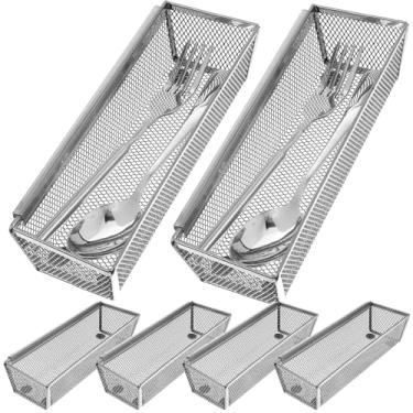 Imagem de Organizador de gaveta de talheres de malha, organizador de gaveta de metal para cozinha, organizadores de gavetas de utensílios pequenos com braço interligado para talheres, facas, colheres