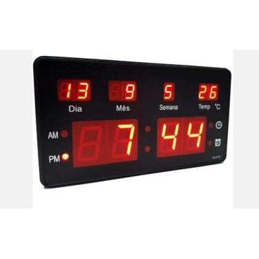 Imagem de Relógio de Parede Digital LED, Display com Data, Hora, Temperatura, 26x13 cm, Preto
