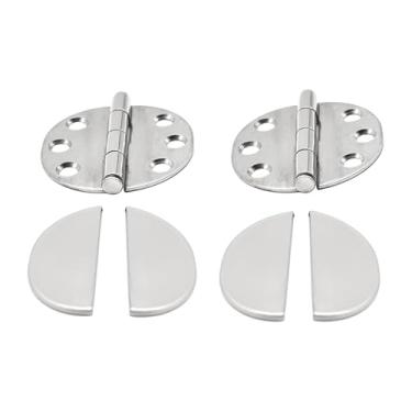 Imagem de MARINE CITY Dobradiças laterais redondas de aço inoxidável de grau 316 niveladas de 65 mm com tampa de dobradiças para fuzileiros navais – barcos – iates – caiaques (pacote com 2)