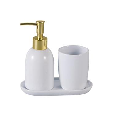 Imagem de LYOR - Conjunto 3 Peças para Banheiro de Cerâmica Londres Branco e Dourado
