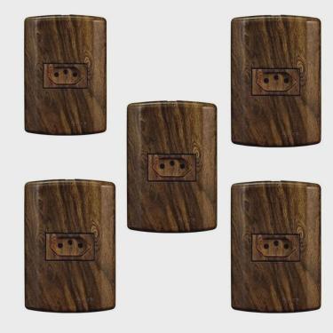 Imagem de Conjunto com 5 Tomadas 2p + t 10a 250v, Modular, com Placa 4x2 e Suporte Madeirado Imbuia