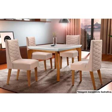 Imagem de Sala De Jantar Completa Londrina c- Tampo Madeirado c- Vidro 120x80cm E 4 Cadeiras Dafne Imbuia-suede Creme Pérola - Rufato
