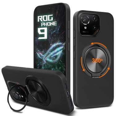 Imagem de Nijiadi Capa de telefone compatível com ASUS ROG Phone 9/ASUS ROG 9 Pro 5G 2024, suporte de anel giratório de 360° com suporte/suporte de silicone TPU à prova de choque capa protetora para ASUS ROG