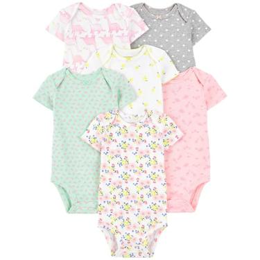 Imagem de Simple Joys by Carter's Pacote com 6 bodies de manga curta para bebês meninas, Multicolorido/dinossauro/floral/animais da floresta/frutas/corações, 18 Meses