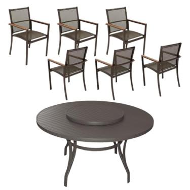 Imagem de Conjunto de Jardim com Mesa Giratória e 6 Cadeiras Piscina, Alumínio e Tela Sling, Marrom