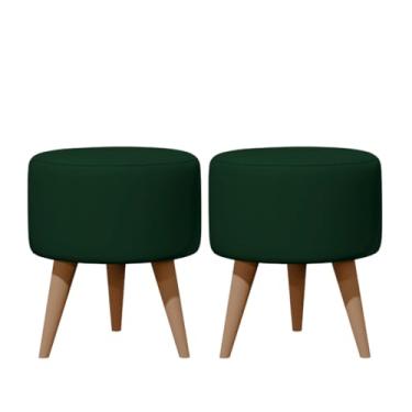 Imagem de Kit 02 Puff Redondo Estofados Conjunto Banqueta Para Apoio Dos Pés Decorativa (SUEDE VERDE MUSGO)