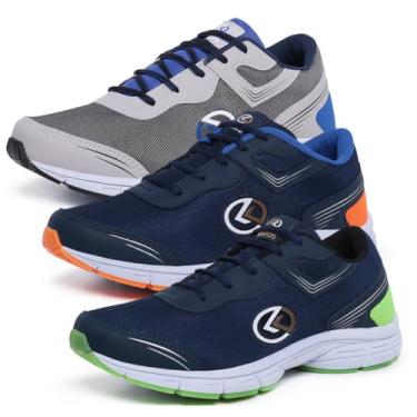 Imagem de Kit 3 Pares Tênis Masculino Esportivo Academia Treino Musculação Caminhada Combo (Cinza+Verde+Laranja, BR, Adulto, Numérico, 43)