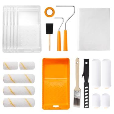 Imagem de Mister Rui Kit de rolo de tinta, rolos de pintura de 10 cm, 5 cm, 22 peças, rolos de tinta de espuma, capas de rolo de microfibra para pintura de paredes, suprimentos de tinta para retoques