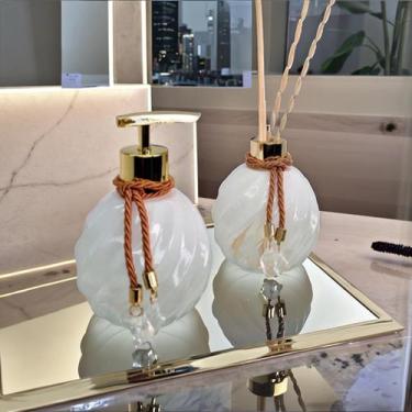 Imagem de Kit Lavabo Espiral Branco Decoração Completo De Vidro Luxo Difusor Pre