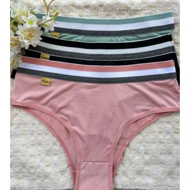 Imagem de Kit 5 Calcinha Cós Alto Microfibra Premium Com Elástico Reforçado na C