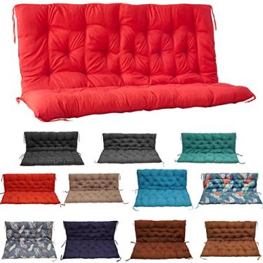 Imagem de SOBOANT Almofadas de balanço para varanda, almofada de banco externo com encosto, substituição de almofada de balanço de 2-3 lugares com 8 laços, para pátio, jardim e quintal (vermelho, 122 x 101 cm)