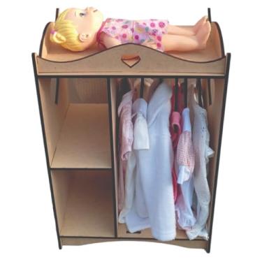 Imagem de Guarda Roupas para Bonecas com Trocador e Cabides MDF cru sem pintura
