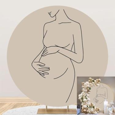 Imagem de Leyiyi 2 x 2 m, silhueta de mulher grávida, pano de fundo redondo, linhas minimalistas, esboço de mulheres, cor sólida, círculo, fotografia, fundo para revelação de gênero, decoração de festa, estúdio