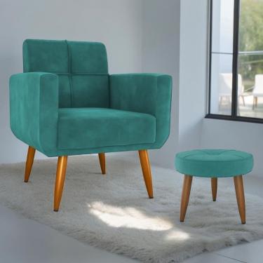 Imagem de Conjunto Poltrona E Puff Decorativos Josh Veludo Ver Menta