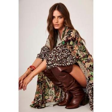 Imagem de Vestido Chemise Longo Estampa Patchwork Verde Yacamim K8-Feminino