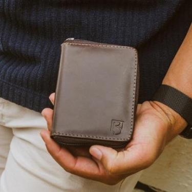 Imagem de Carteira Zíper Couro Sanfonada CNH Cartões Documentos RFID-Unissex