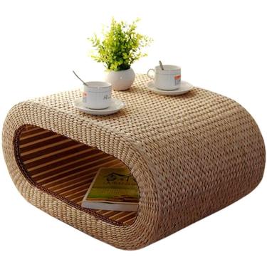 Imagem de Tabelas de encerramento da mesa de café com armazenamento Country Made Rattan Chefe Tabel, mesa de sacada simples com compartimentos de armazenamento, janela da janela vintage pequena mesa r