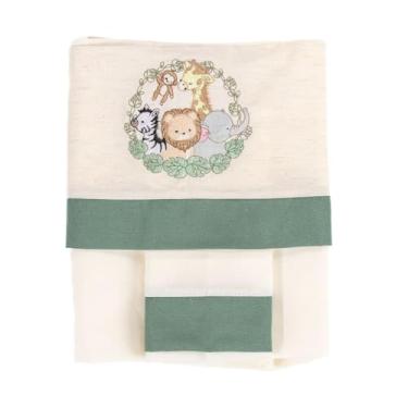 Imagem de Jogo de Lençol 03 peças Berço Americano com Vira de linho Bordada Percal 180 fios (Savana)