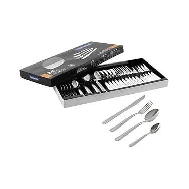 Imagem de Conjunto de Talheres em Inox, 24 Peças, Faca 20cm, Garfo 20cm, Colher 19cm, com Porta Talher