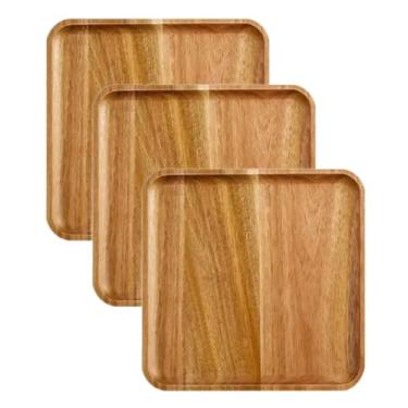 Imagem de Conjunto de bandejas quadradas de madeira de acácia, pequenas bandejas de madeira, decoração de casa, tábua de queijo, pratos de charcutaria de madeira de acácia, pratos de aperitivo de bolo, prato de