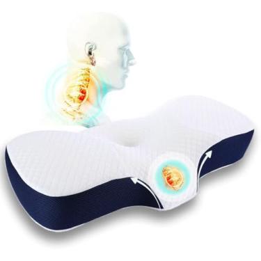 Imagem de Travesseiro De Cama Cervical Para Dor No Pescoço Ortopédico, Travesseiro De Espuma Viscoelástica De Contorno Suporte Cervical Para O Pescoço Ergonômico Com Fronha Lavável