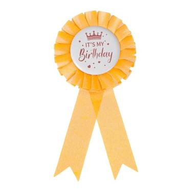 Imagem de PATIKIL Fita de aniversário de 15 cm x 7,6 cm, broche de crachá de folha de flandres em tecido It's My Birthday Pin para decoração de festa, acessório de celebração, branco/laranja claro