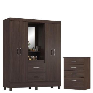 Imagem de Guarda Roupa Casal Capelinha Lord com Comôda Astral Café - Demóbile