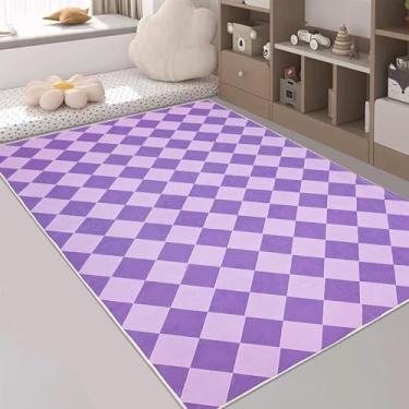 Imagem de USTIDE Tapete xadrez roxo 1,2 x 1,8 m lavável à máquina, roxo claro, tapete quadriculado para corredor, quarto, meninas, quarto de bebê, decoração