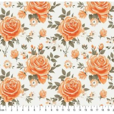 Imagem de Tricoline Estampado Floral Nice Laranja 50x150cm, Caldeira - Tecidos C