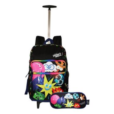 Imagem de Kit Mochila + Estojo Divertidamente Rodinhas Infantil Escola - Luxcel