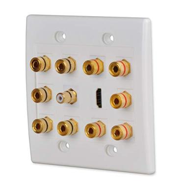 Imagem de Conwork Home Theater Placa de parede, 5.1 Distribuição de ambiente Home Theater banhado a ouro Banana Acopladores de Encadernação para 5 Alto-falantes, 1 conector RCA Keystone para subwoofer e 1 HDMI para vídeo 4K UHD