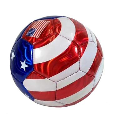 Imagem de Bola de futebol com bandeira americana, tamanho 5, design de estrelas e listras vermelhas, brancas e azuis
