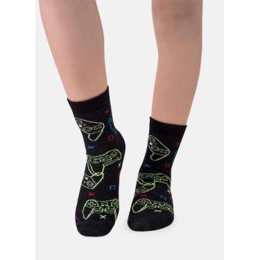 Imagem de Meia Soquete Puket Menino Games Brilha no Escuro Preto 23 A 27, Preto,