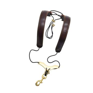 Imagem de JWQFBC Arnês Profissional Ergonômico de Couro Acolchoado para Saxofone, Alça Dupla de Ombro para Barítonos Adultos, Brwon